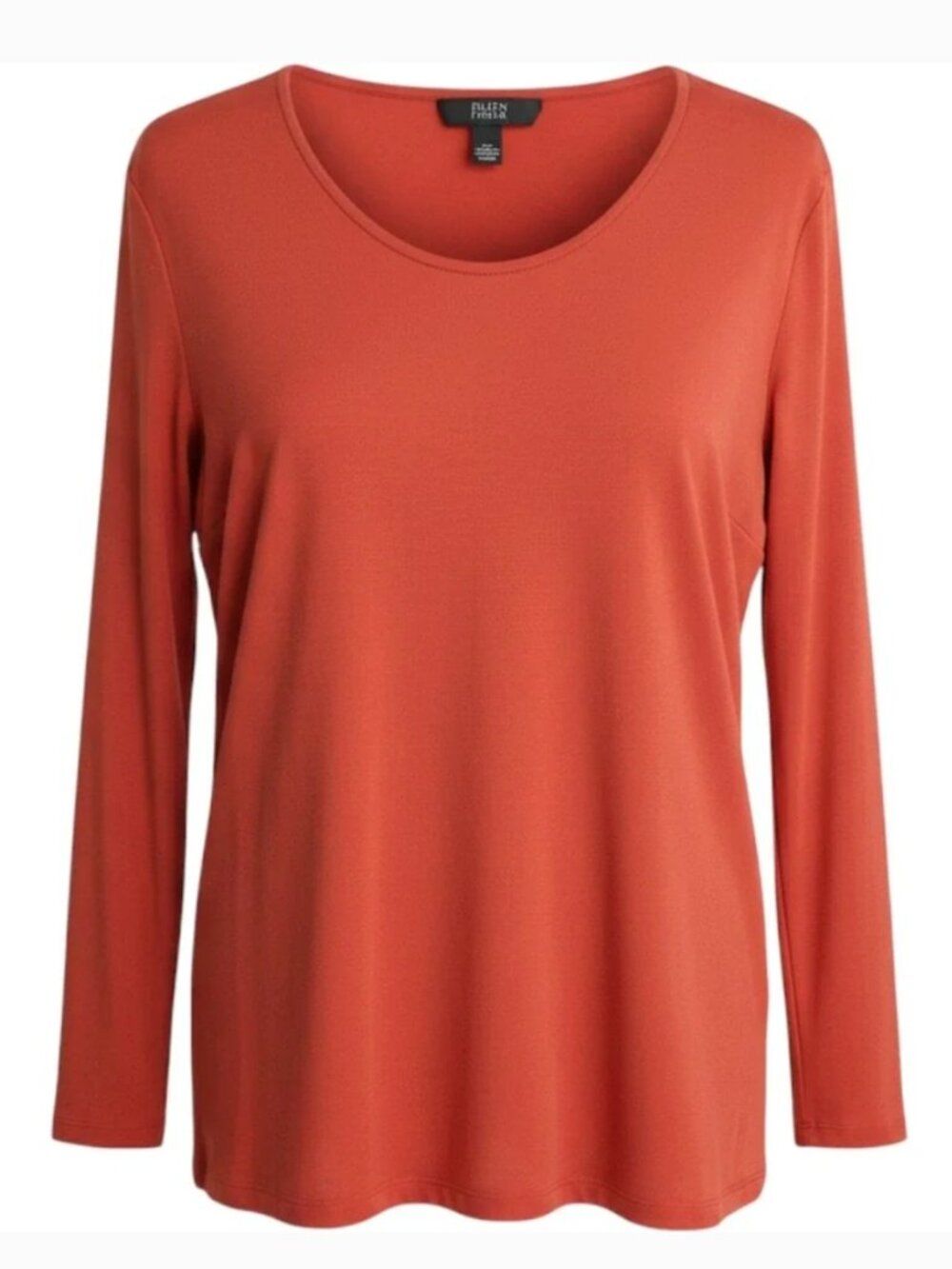Eileen Fisher Silk Long Sleeve Scoop Neck Long Sleeve Tee Medium Orange